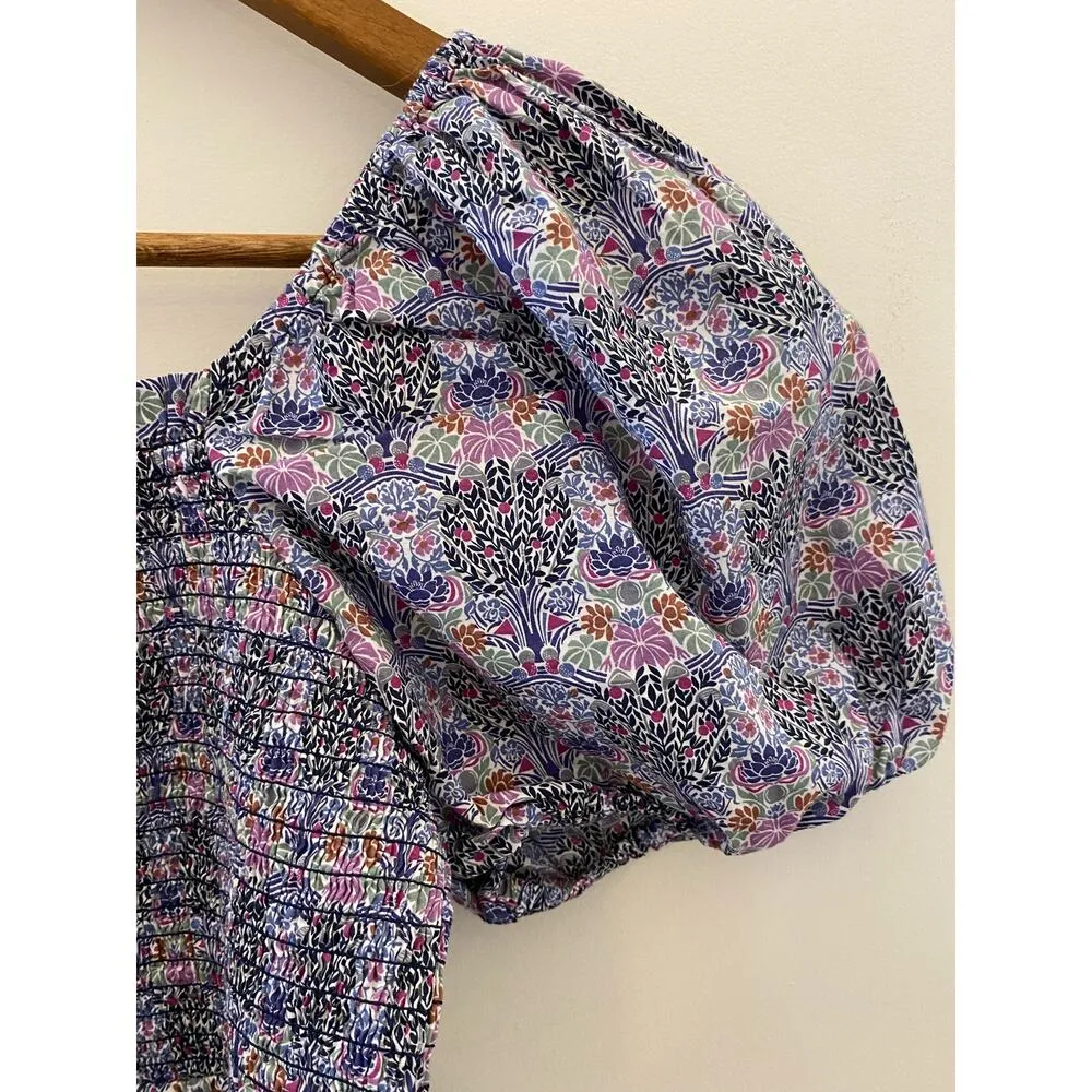 J Crew Smocked Squareneck Organic Cotton Top Liberty London Club Nouveau Fabric - Image 9