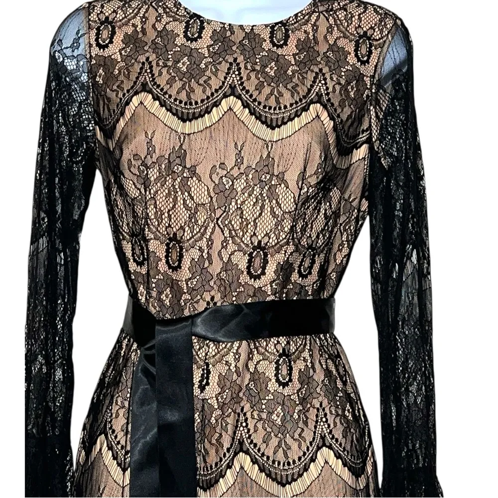 Bebe Black and Tan Lace bell sleeved romper - Image 3