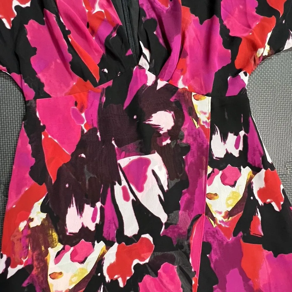 Trina Turk Women's Hana Dress Indigo Size 6 Floral‎ Bright Black Pink Party - Image 6