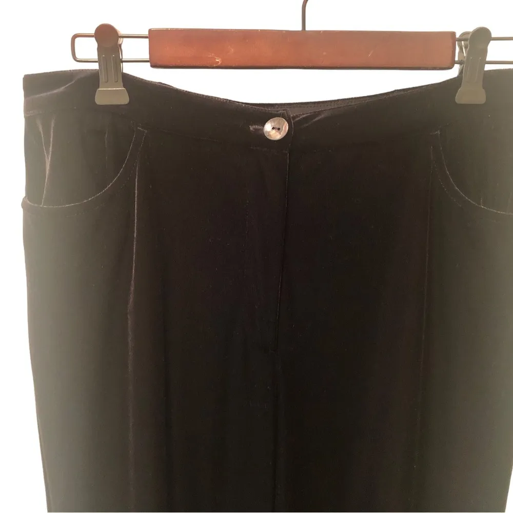 Chico’s Velvet Straight Leg Pant 2/L Black Flat Front Pockets Stretch Holiday - Image 2