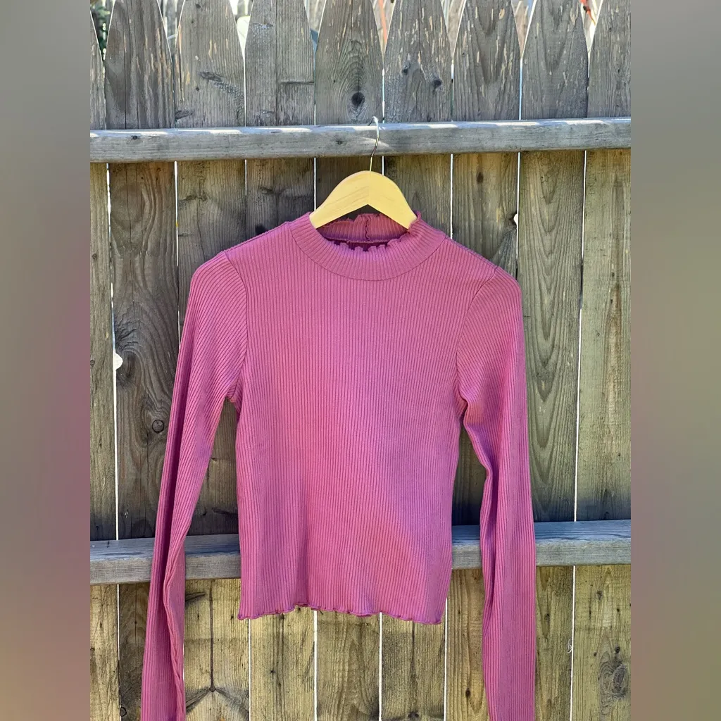 AMERICAN EAGLE WOMEN PINK LONG-SLEEVE PLUSH MOCK NECK SHIRT - Image 2