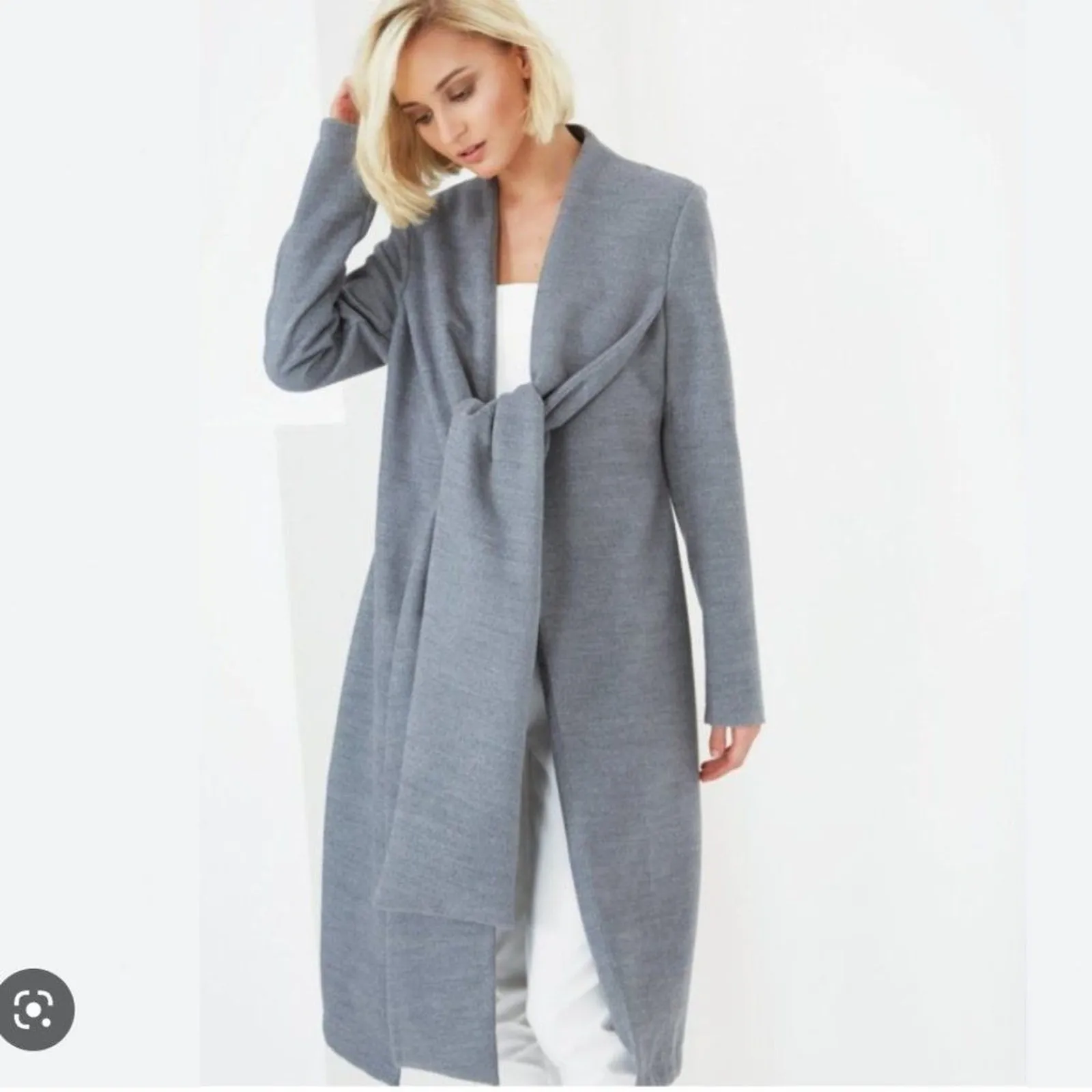 Lavish Alice Gray Tie Front Knot Wrap Coat US 4 UK 8 Belted Minimalist Chic - Image 8