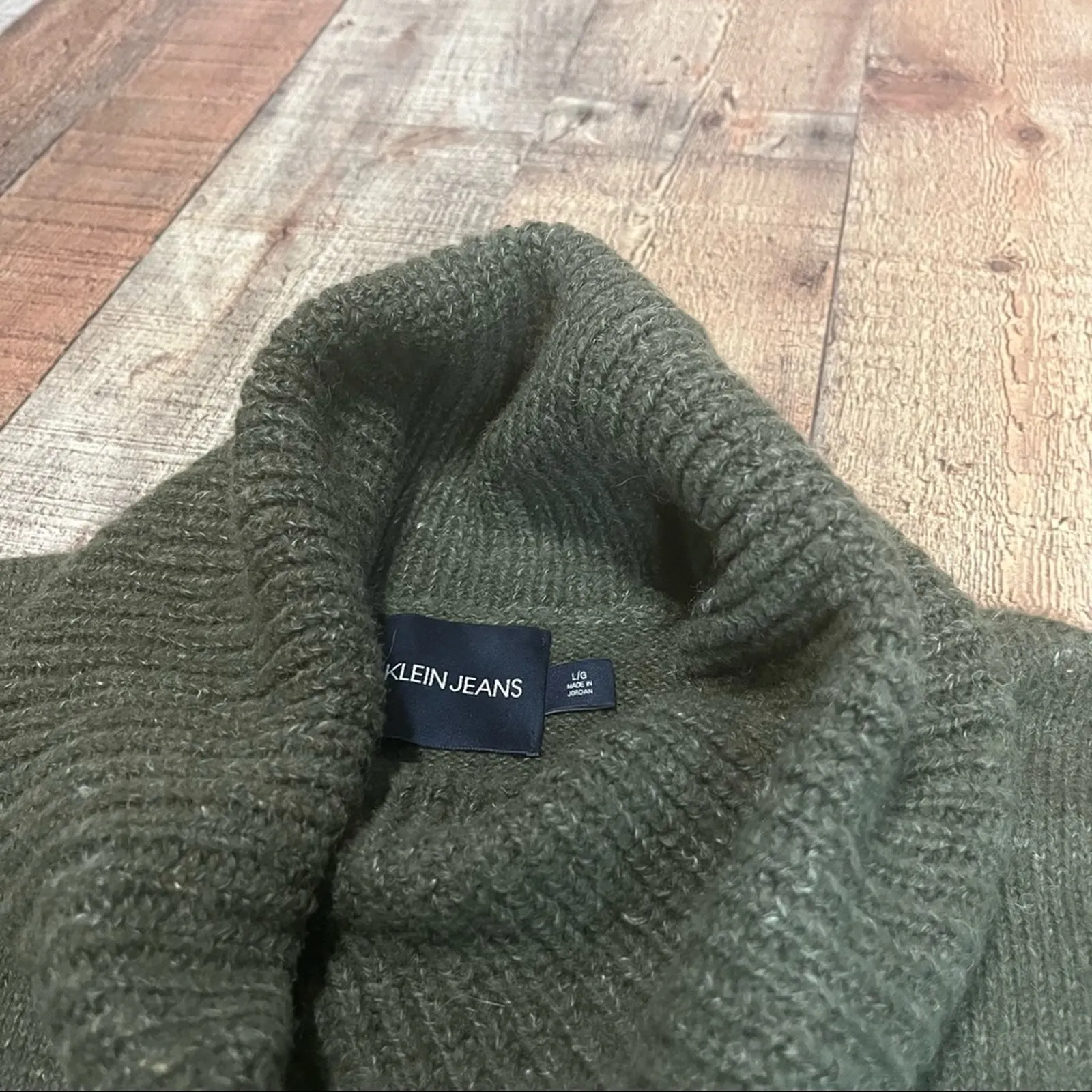Calvin Klein Jeans Women's Wool Blend Green Turtleneck Sweater Sz L Fall Winter - Image 3