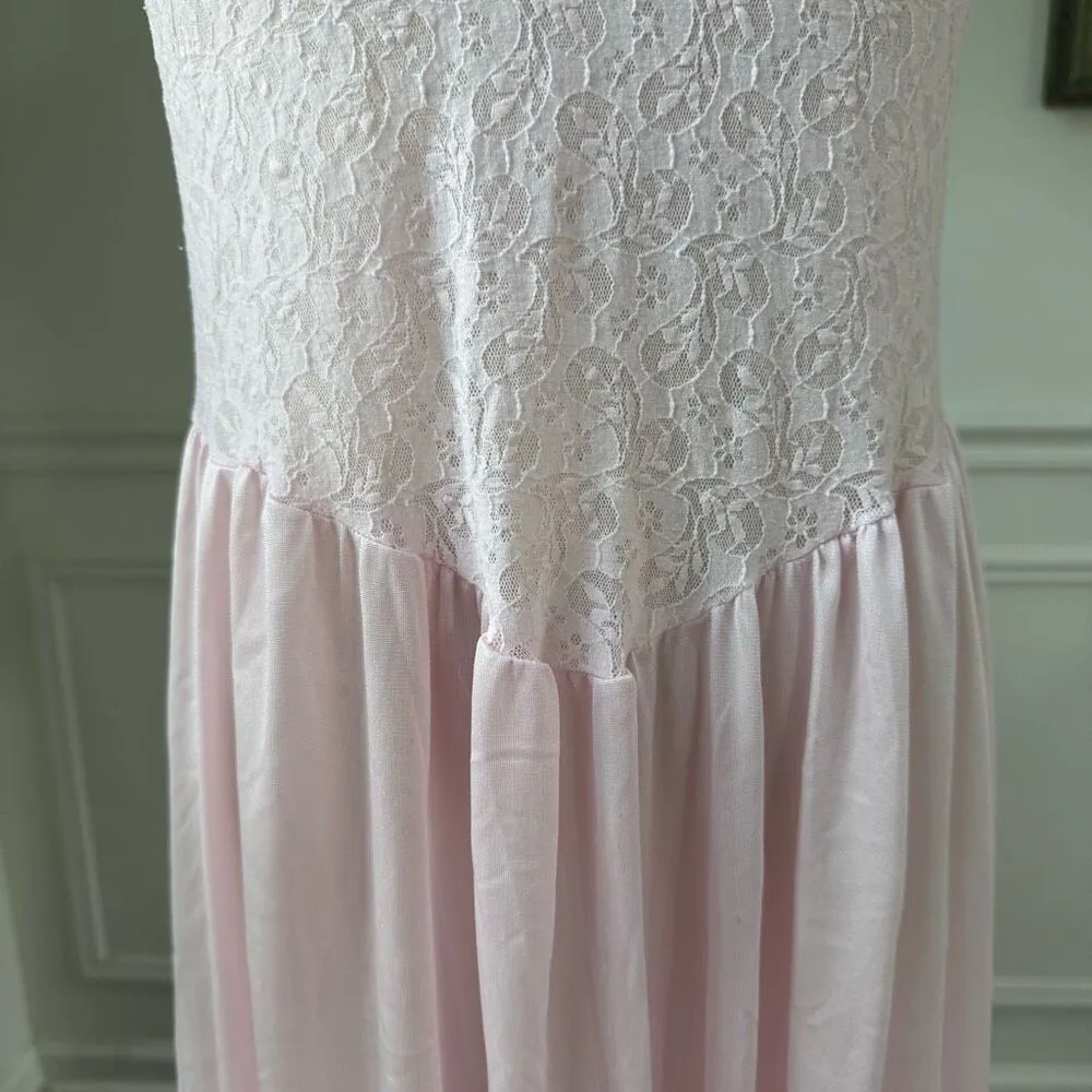 Vintage 80s Cinema Etoile Nightgown Lace M L Pink Size M - Image 5