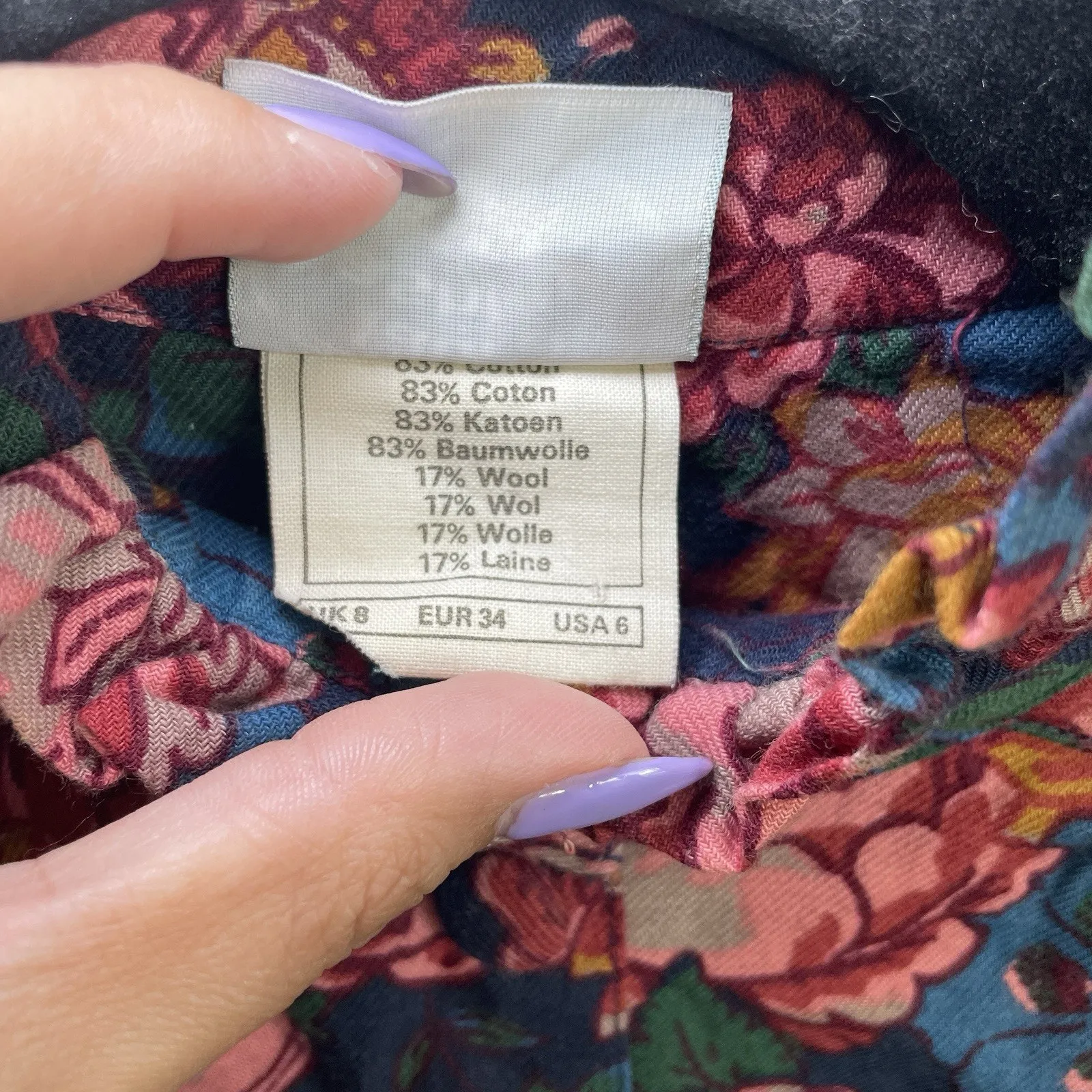 Vtg Laura Ashley Floral Cotton Wool Sz 6 Pockets Cottage Core dark academia - Image 9