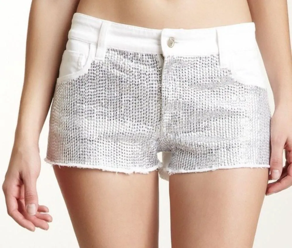 Joe’s Jeans Silver Sequin White Cut Off Jean Shorts - Image 14