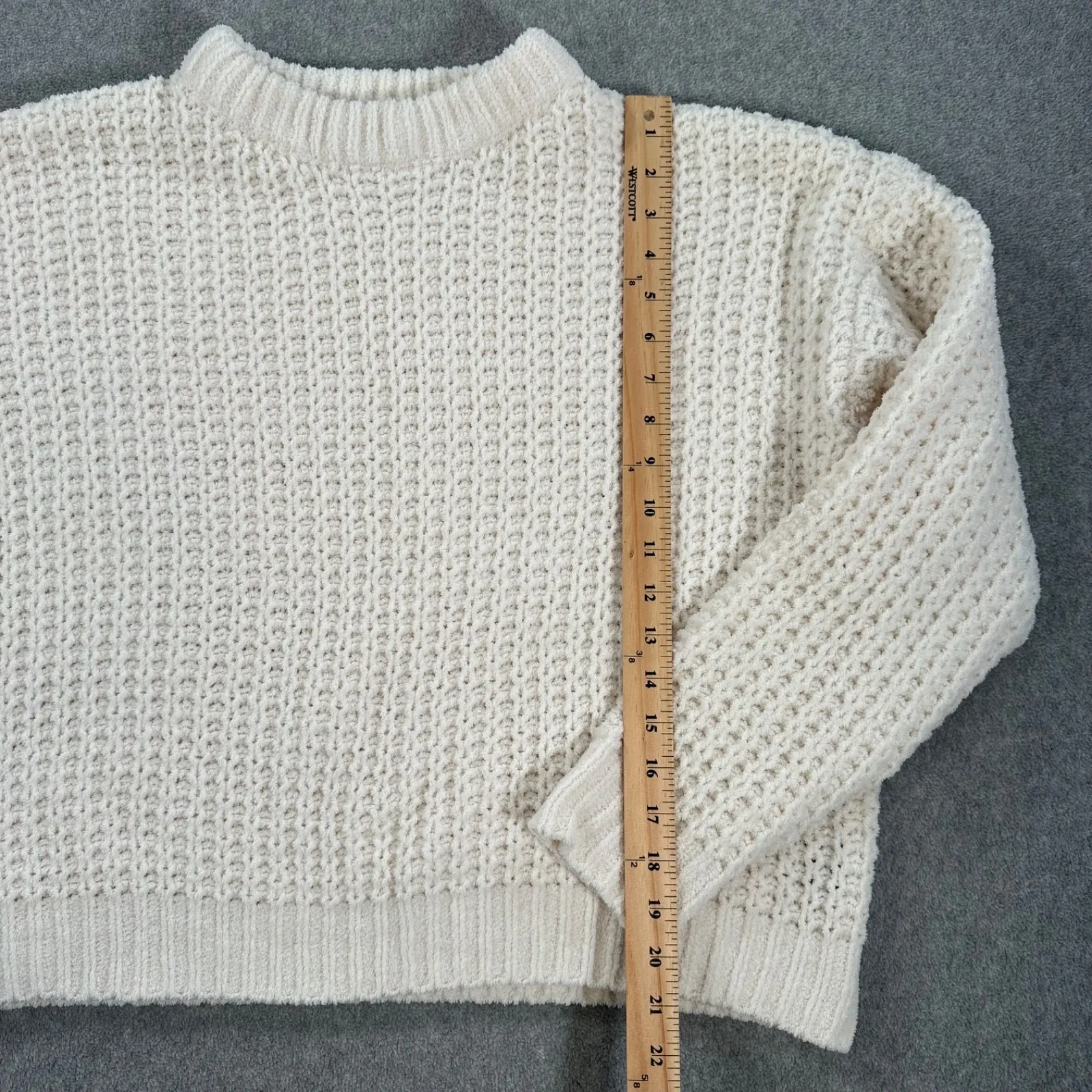 Pol Chenille Knit Mock Neck Sweater Women's Large Cream Long Sleeve Boxy - Image 4