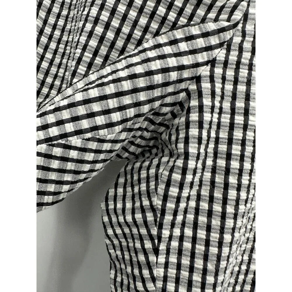 DKNY Pants 8 Black White Plaid Textured Cotton Side Zip Career Office Ankle Crop - Image 5