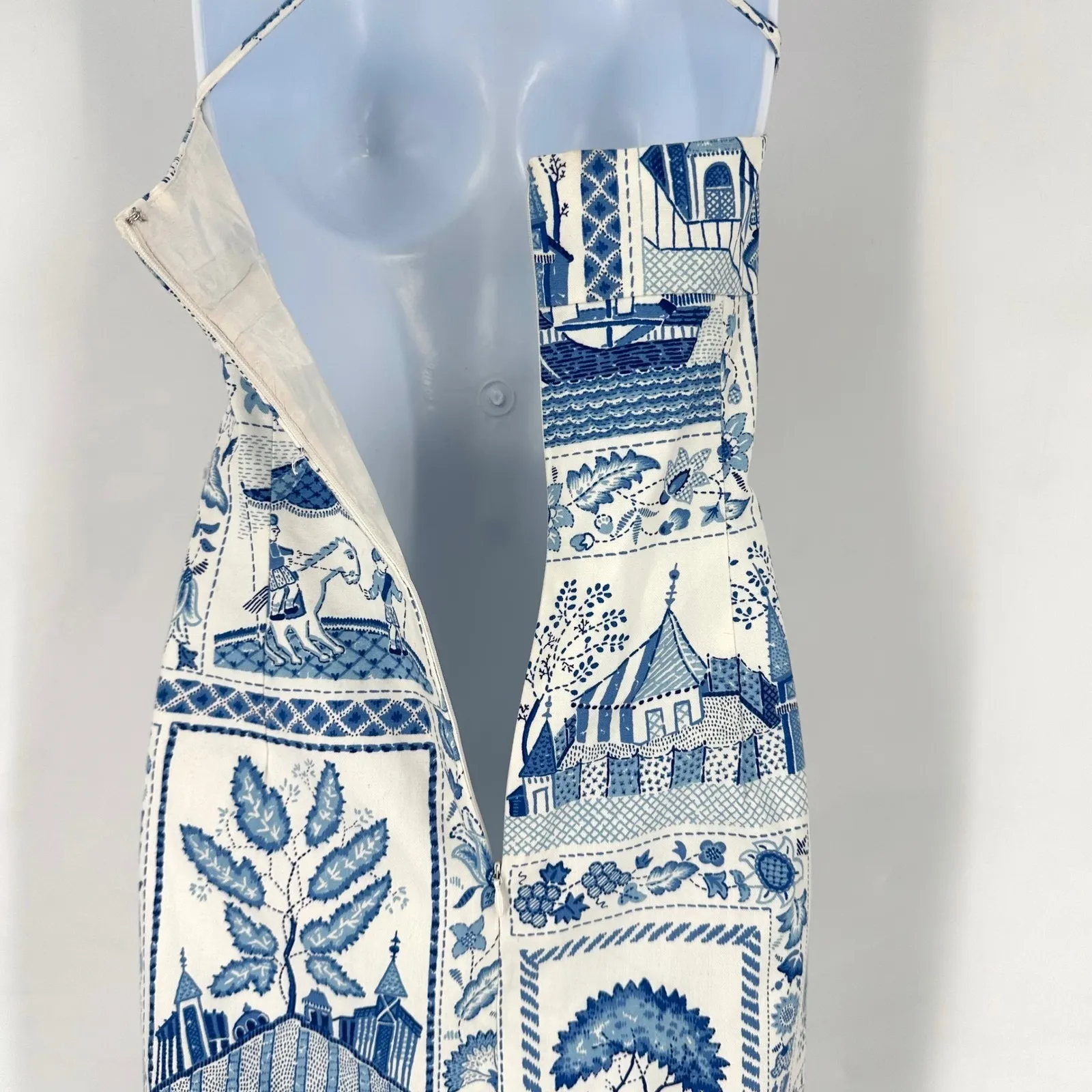 NWT MAGGY LONDON Blue White Toile Print Beaded Dress Size 10 Asian Theme - Image 8