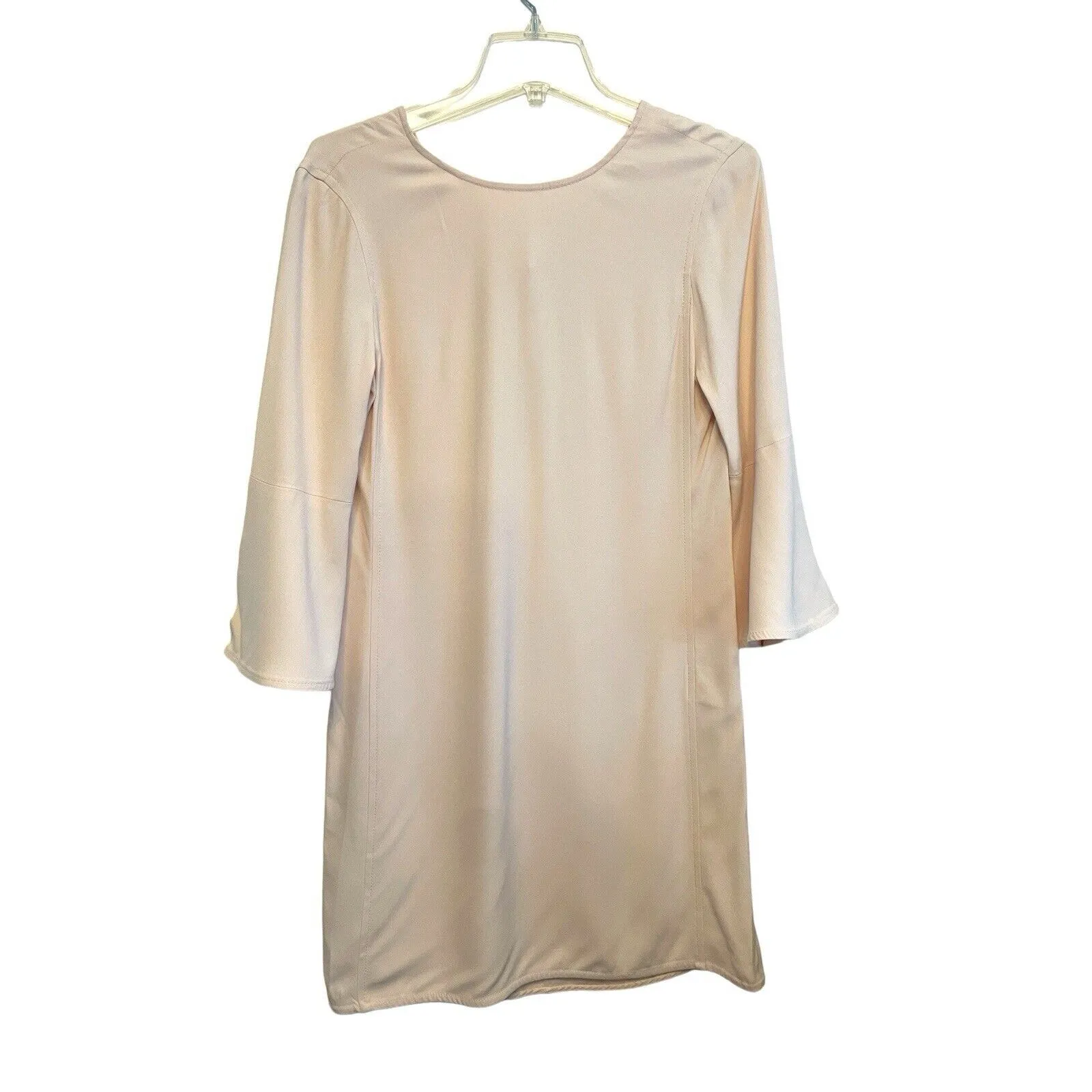 Sandro Paris Mini Dress Size Small Crepe Pale Pink Fluted 3/4‎ Sleeves Tie Back - Image 2