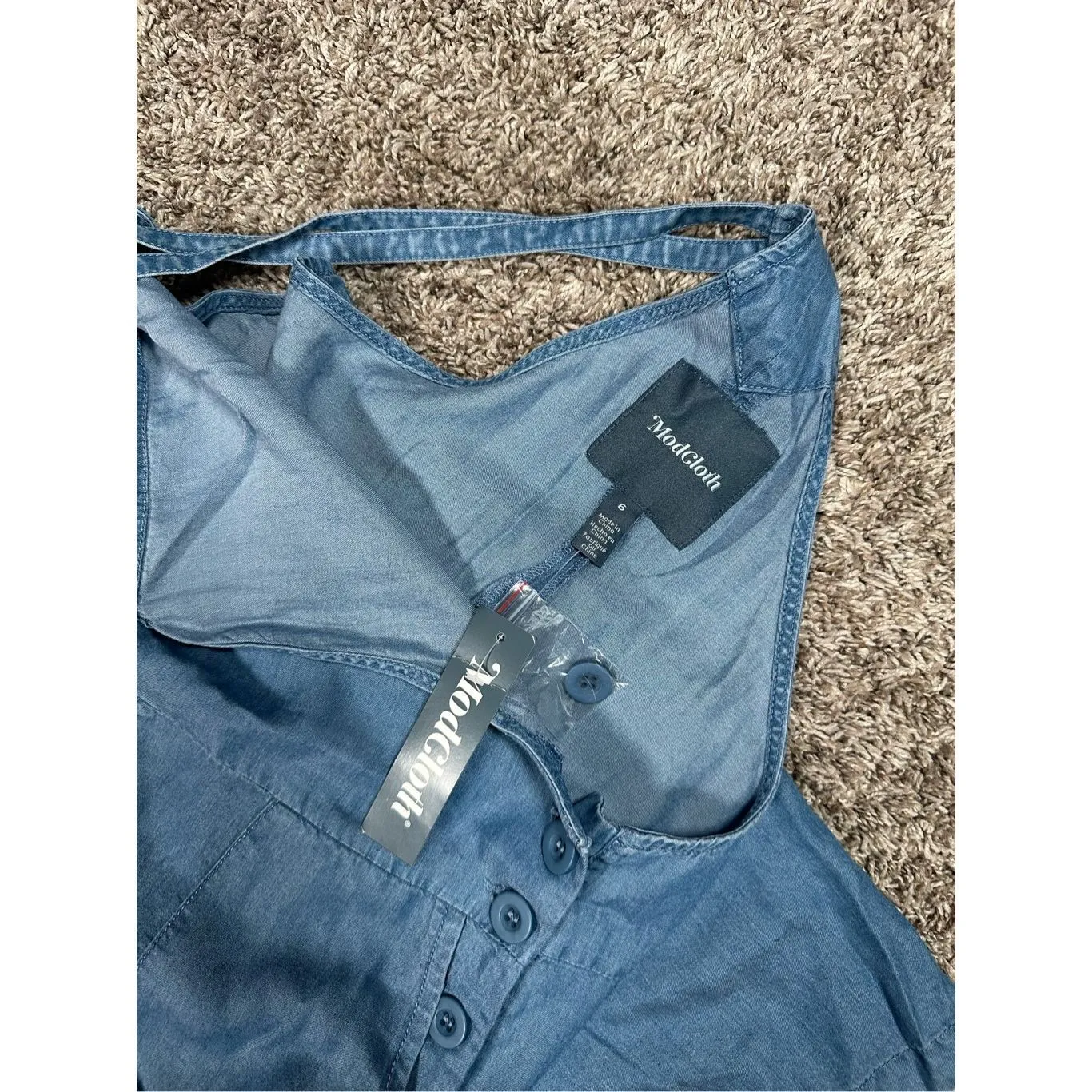 NWT Modcloth Utility Shortall Chambray Light Blue Denim Romper Overall Lyocell 6 - Image 4