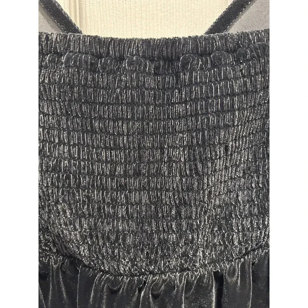 Old Navy Black Velvet Midi Slip Dress Side Slit Size Small Spaghetti Straps‎ - Image 7
