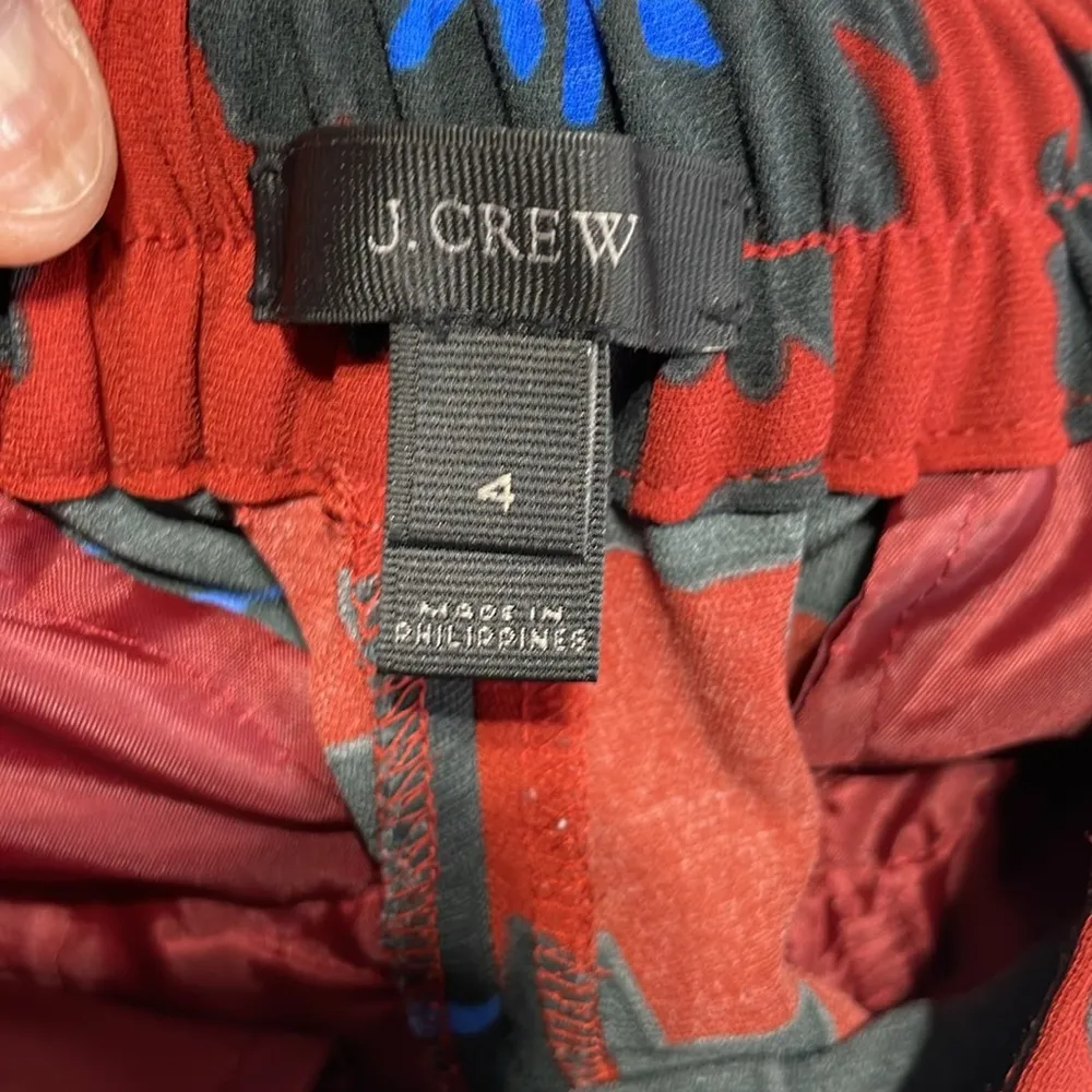 J Crew Pants Firework Floral Tapered Trouser Pants Pull On Career Red Blue sz 4 - Image 8