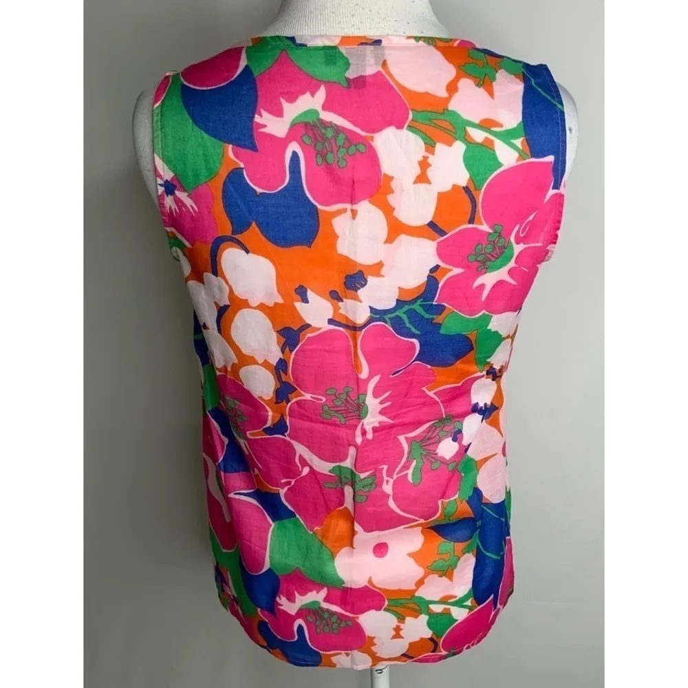 Talbots Sleeveless Pink Bold Floral Cotton Springtime Casual Top SP - Image 7