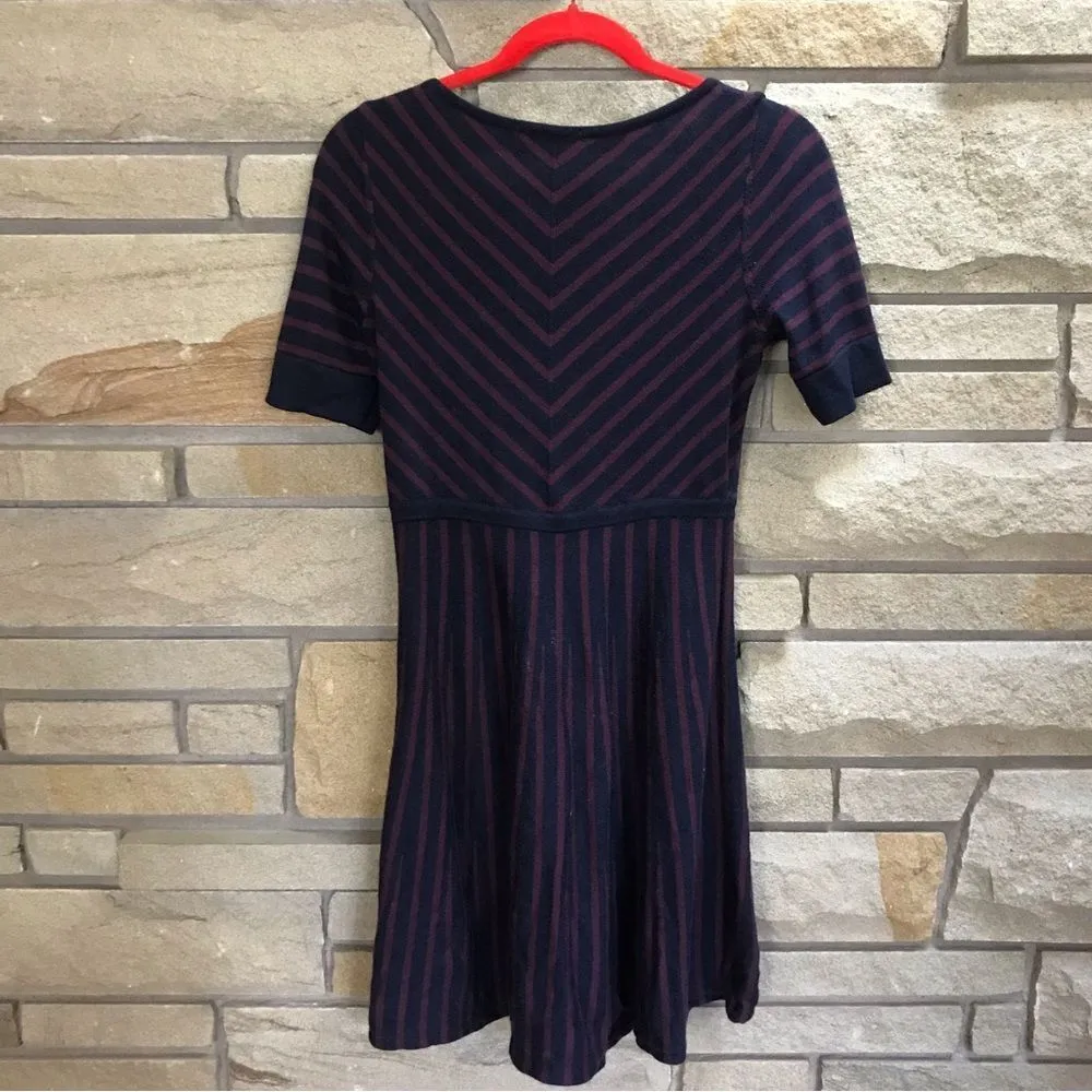 Boden Amelia Striped Fit & Flare Skater Wool Blend Knit Sweater Dress Navy Sz 8P Blue - Image 3