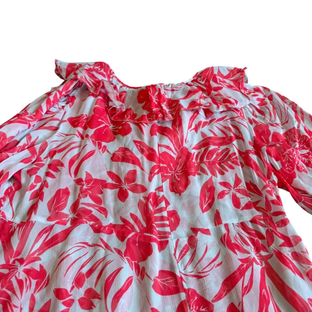 By Anthropologie Long Sleeve V-Neck Chiffon Flowy Dress Sheer Floral Size Medium - Image 12