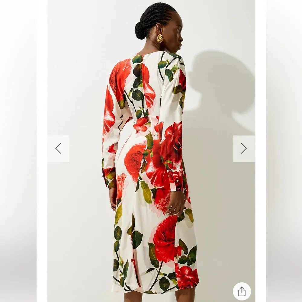 Karen Millen - Rose Printed Morocain Woven V Neck Midaxi Dress - Image 5