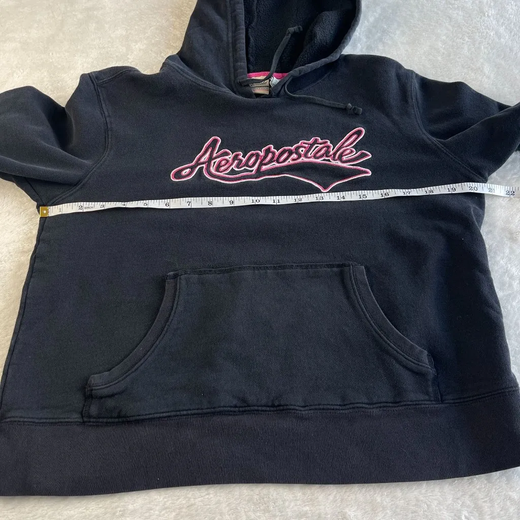 Aeropostale Y2K VTG Embroidered Oversized Hoodie Womens Size S Black Spellout‎ - Image 5