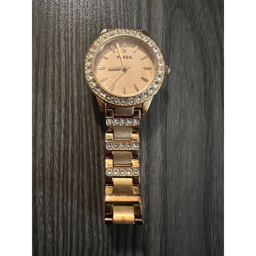 Fossil Womens Rose Gold-Tone Watch With Crystal Accents Stainless Steel Band Mod - Image 3