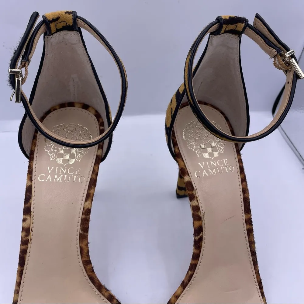 cow hair animal print open toe ankle strap heels women Size 8 - Image 8