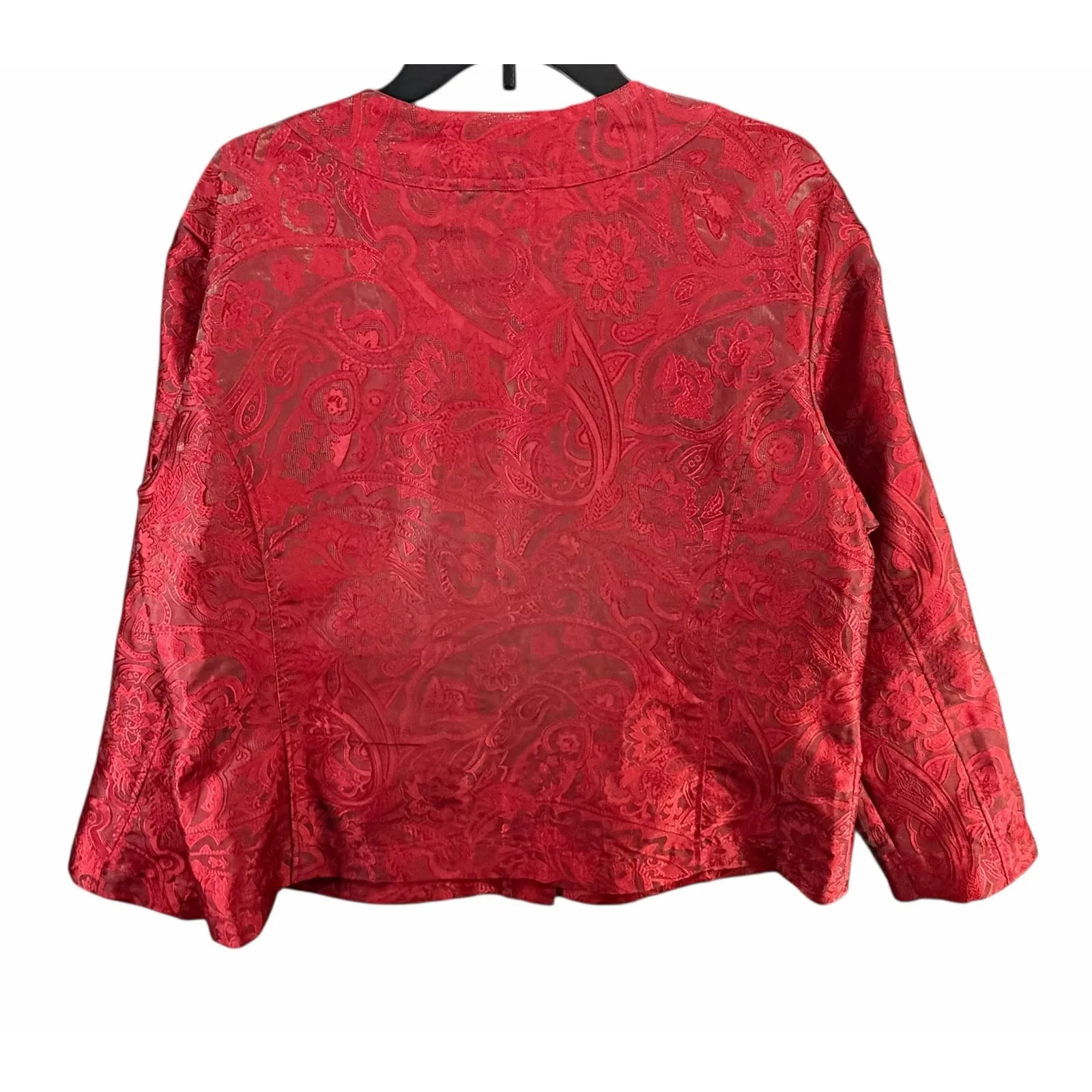 Chicos Textured Jacket Womens XL 3 Red Floral Paisley Button Up Romantic Holiday - Image 4