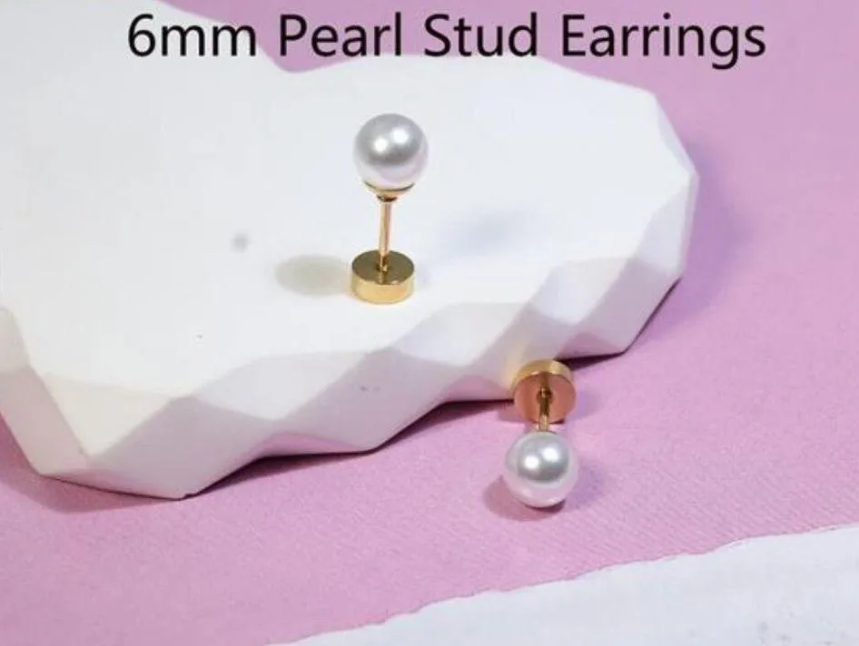 6mm Pearl Stud Earrings /Flat Screw Back/ Gold Pearl / Hypoallergenic - Image 2