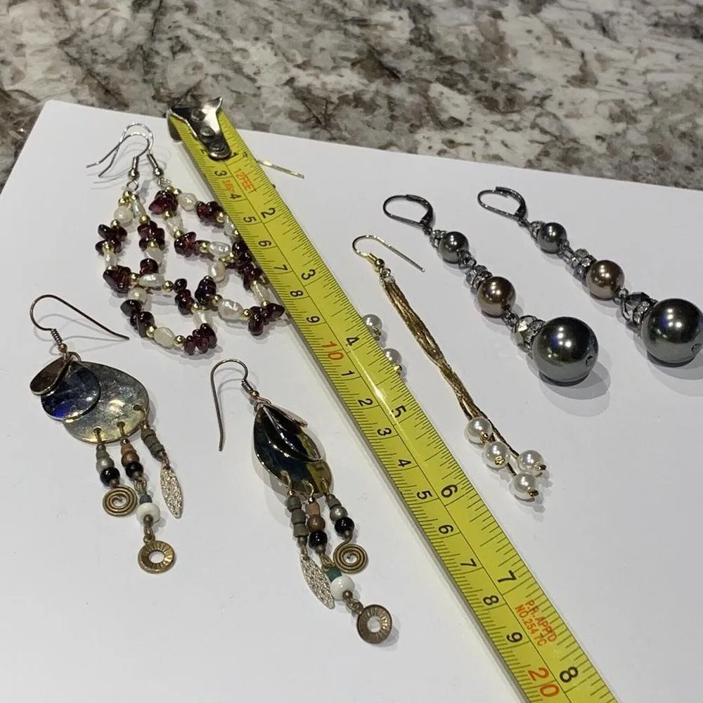 Lot Of 4 Costume Earrings Long Dangle Drop - Image 10