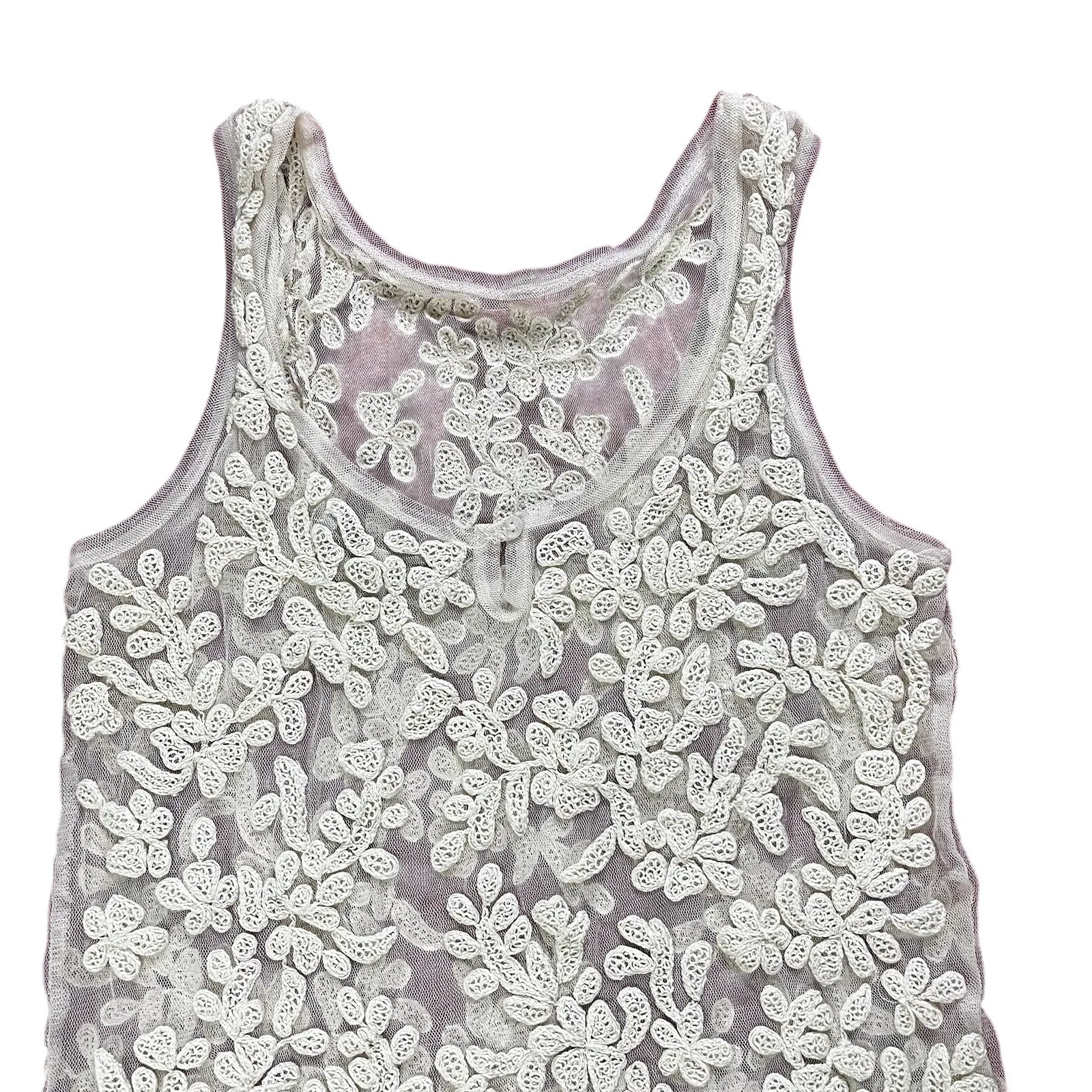 ZARA Trafaluc Women's Size S Off Ivory Floral Lace Sleeveless Top Stretch Blouse - Image 3