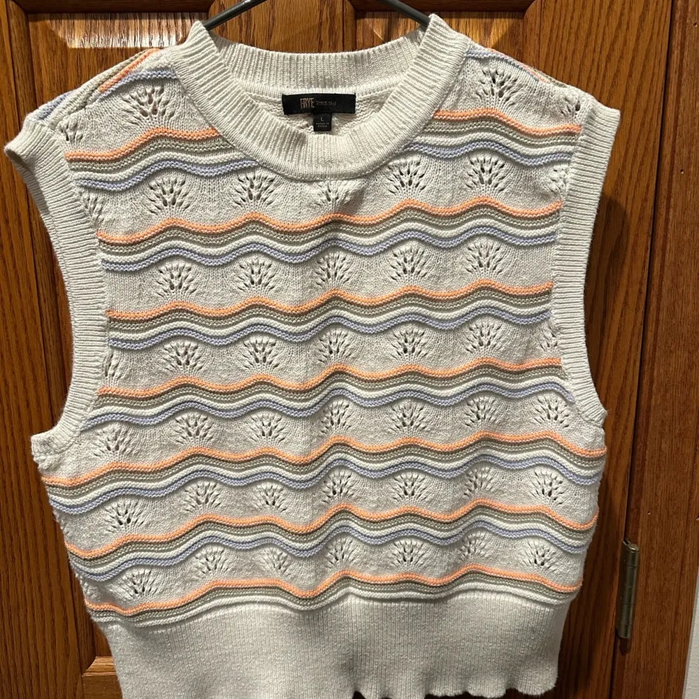 Frye Salt Breeze Combo Sweater Vest Crocheted Stitch Size Large - Image 2