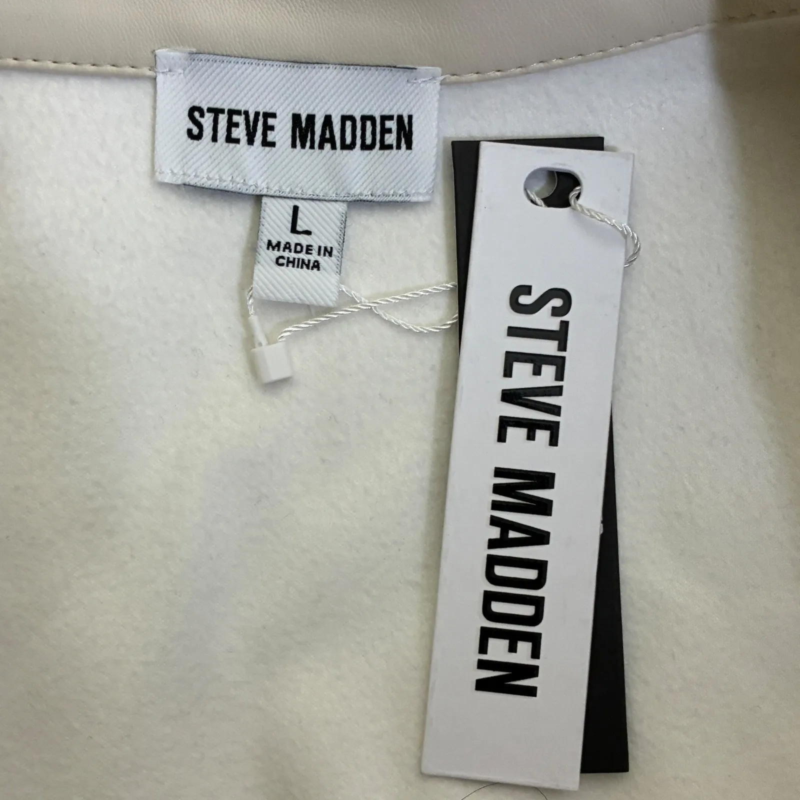 NWT Steve Madden Womens Faux Leather Puff Sleeve Top Size L Cream Clean Girl - Image 7