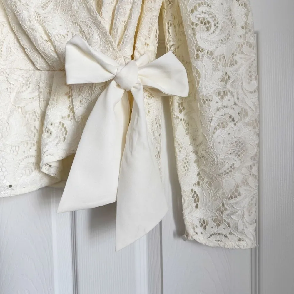 NWT Express Cream Lace Wrap Top with Bow Tie Side Size M - Image 7