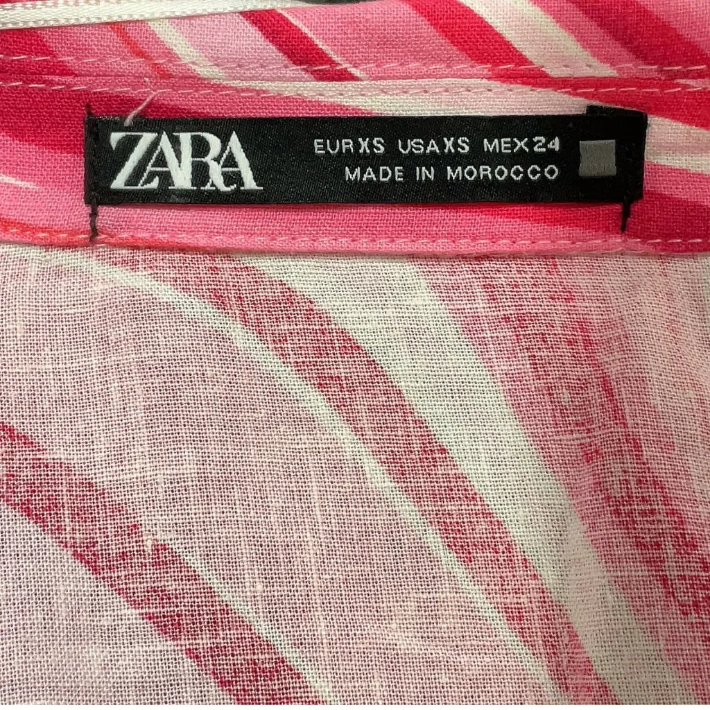 Zara Pink Swirl Long Sleeve Plunge Wrap Cocktail Dress XS - Image 3