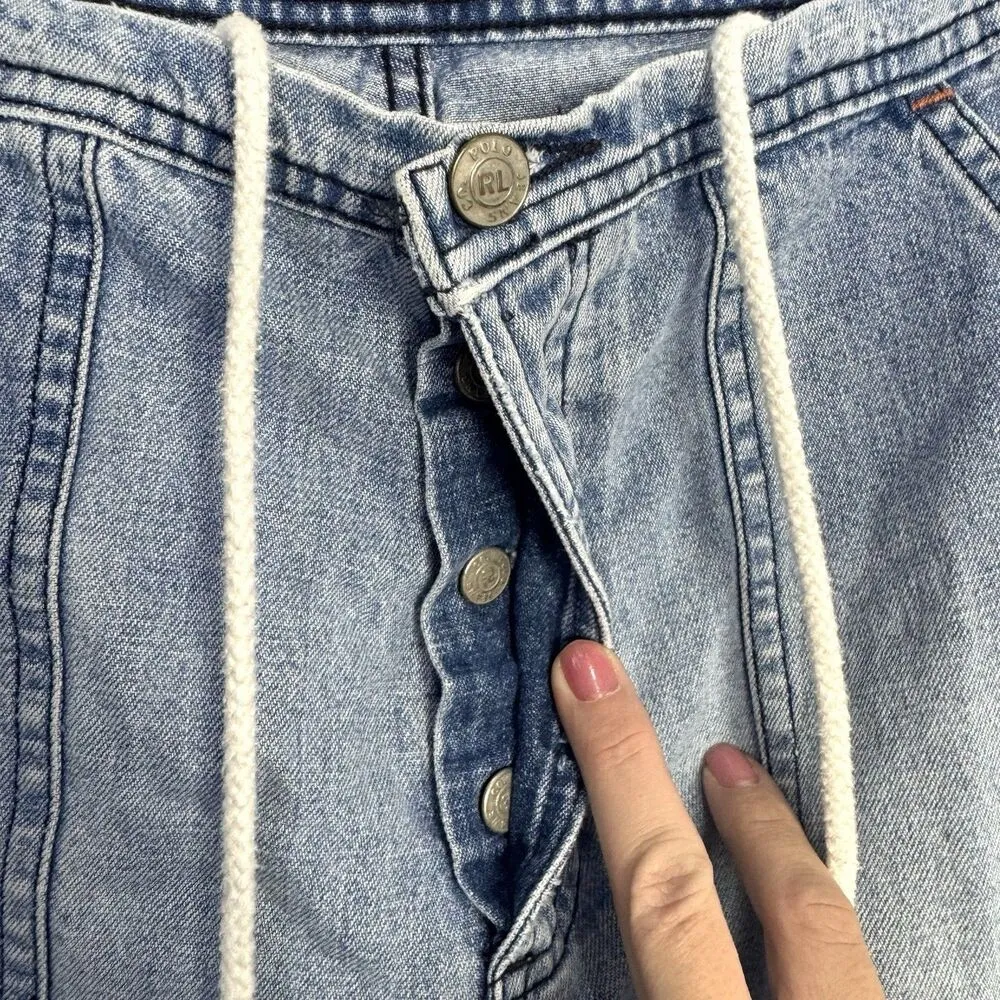 Vintage Polo Ralph Lauren Drawstring Wide Leg Jeans Womens 8 Utility Button Fly - Image 4