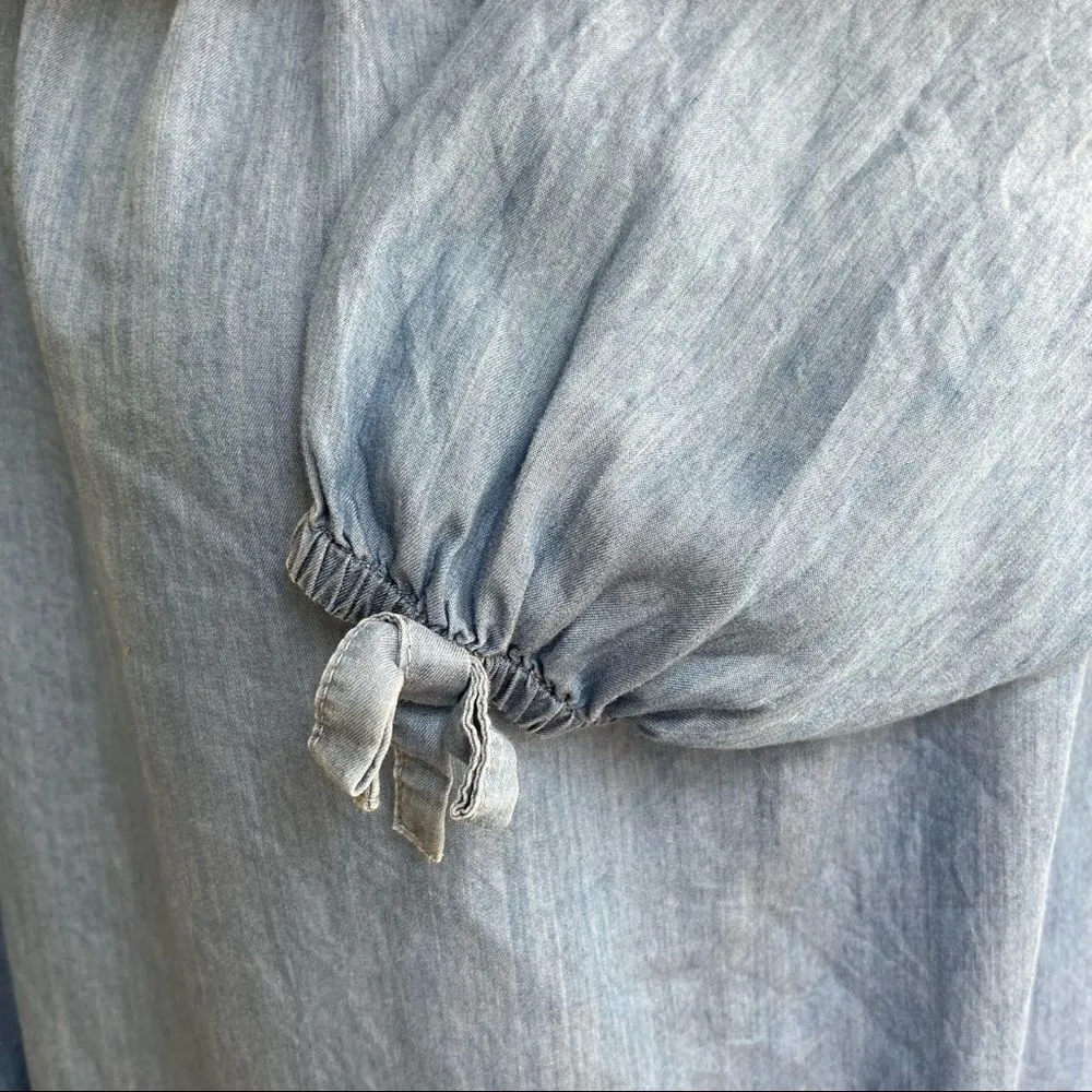 Crown & Ivy Chambray Off Shoulder Tencel Lyocell Soft Knee Length Dress Medium - Image 5