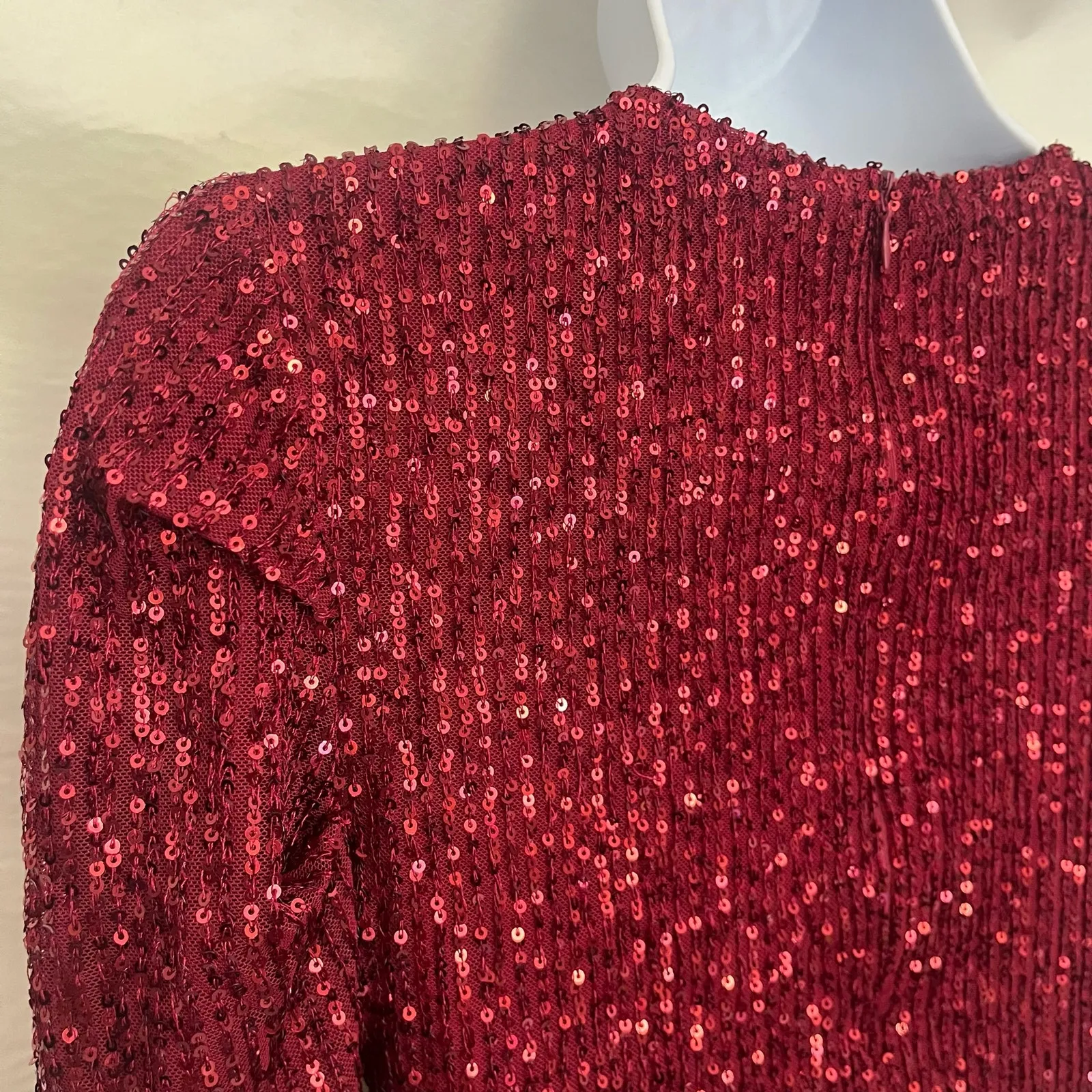 Y2K Luxe Dress Red Sequin Mini Dress Sz S Mesh Cutout Clubwear Glam Holiday NYE - Image 6