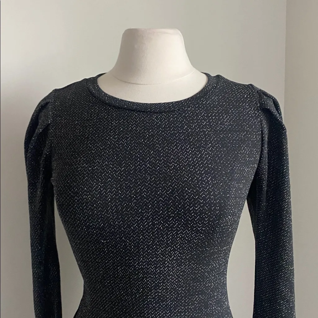 KNOW ONE CARES Metallic Bodycon Dress Womens Sz Medium Black Silver Long Sleeve - Image 3