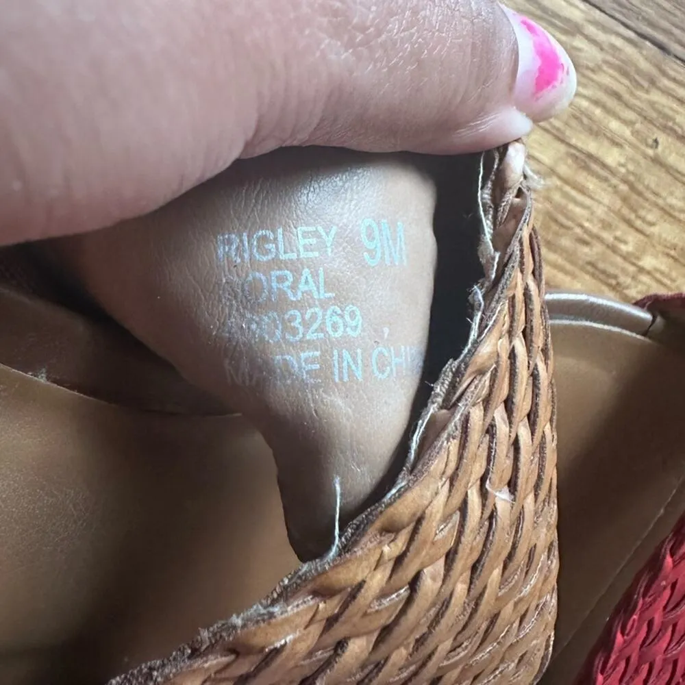 Coach and Four Rigley Coral Brown Weave Block Heels Size 9 - Image 6