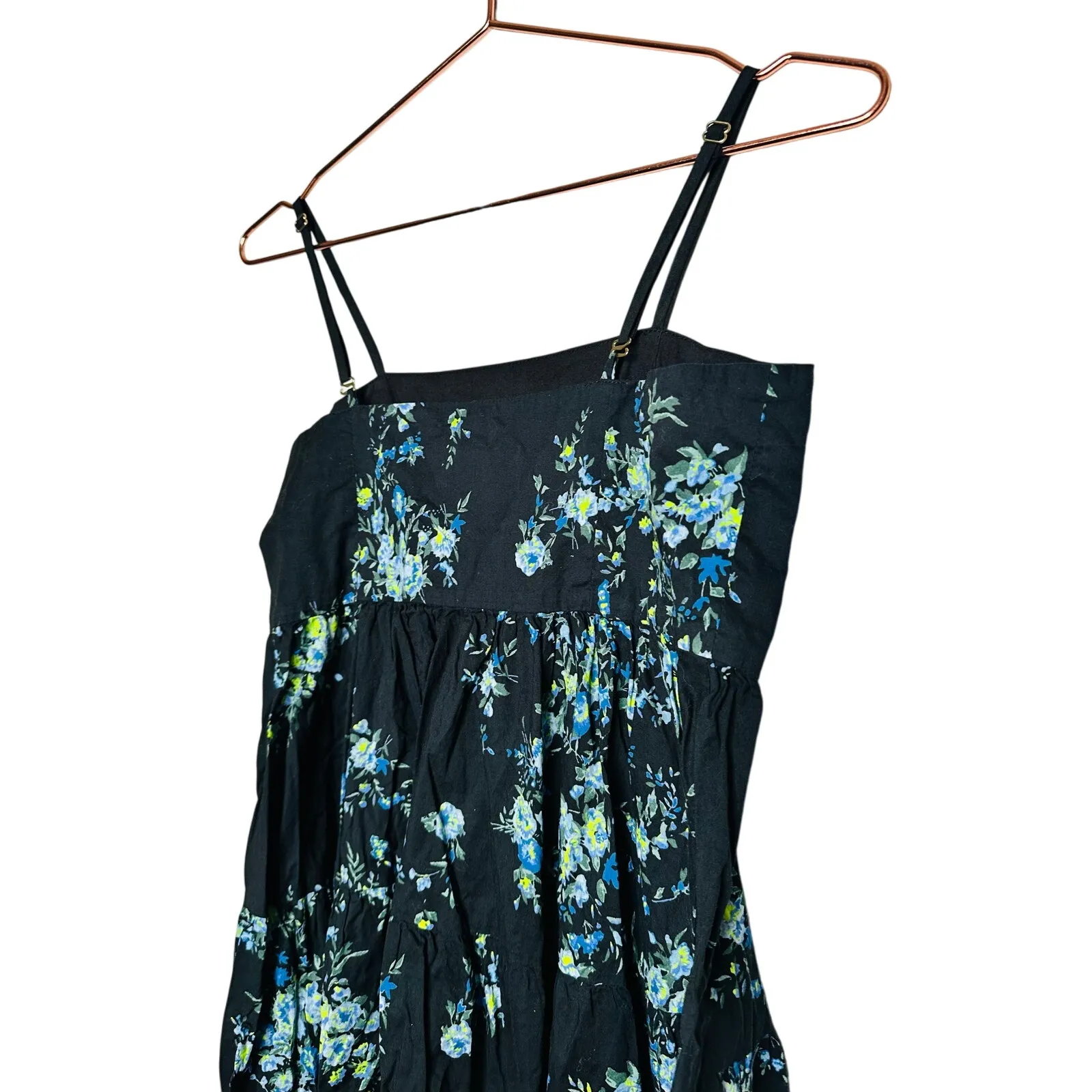 Les Rêveries Black Blue Floral Hourglass Square Neck Strap Midi Dress Size 6 - Image 10