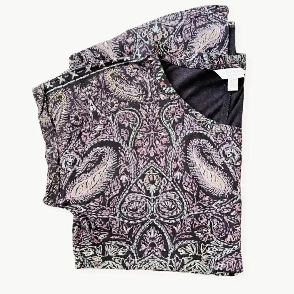 Lucky Brand Slit Back Paisley Scoop Neck Breezy MulticolorTop SZ XS - Image 5