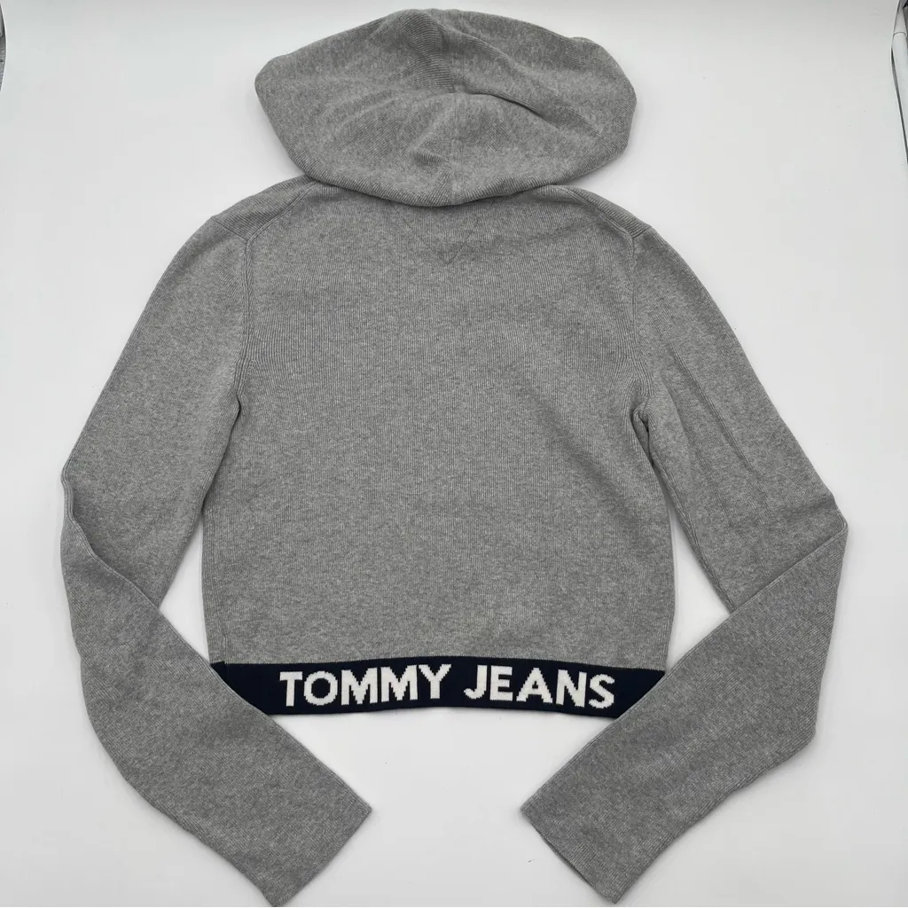 Tommy Hilfiger Tommy Jeans Small Cotton Logo Graphic Cropped Hooded Sweater Gray - Image 6