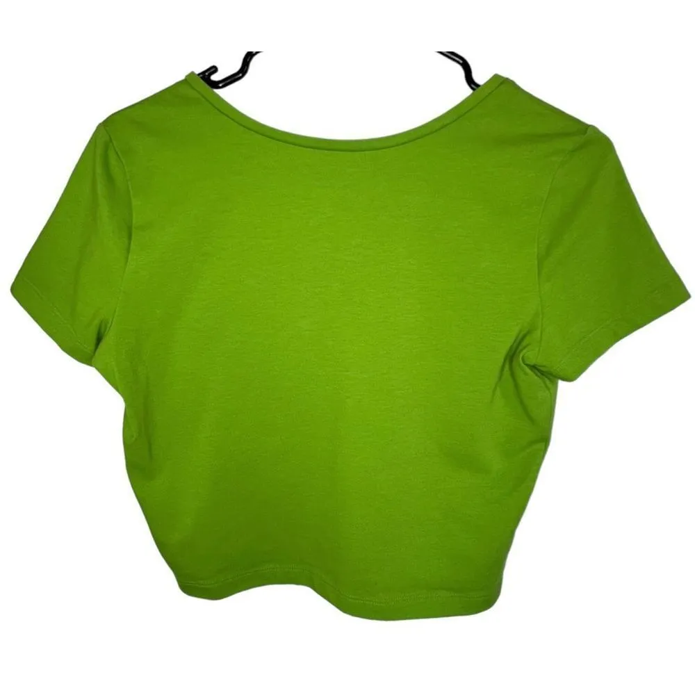 Wild Fable Lime Green V-Neck Short Sleeve Crop Top - Image 3