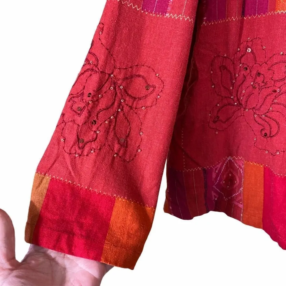 Alfred Dunner Vintage  Patchwork Linen Jacket 14 Shacket - Image 3