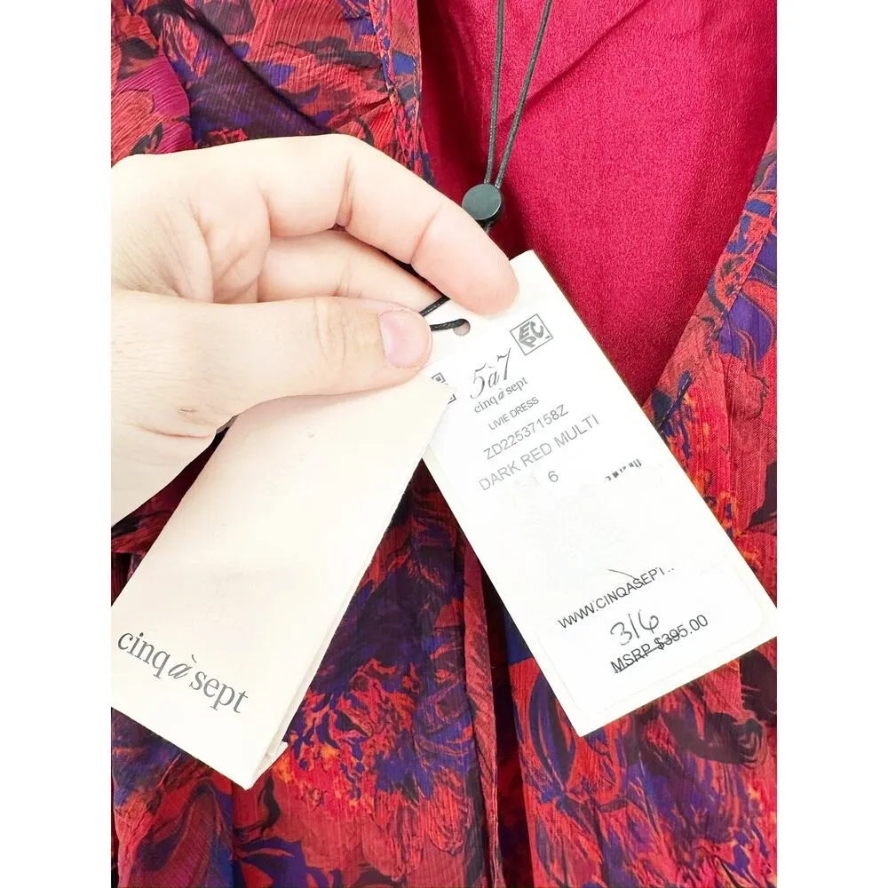 Cinq A Sept Livie Tiered Mini Dress In Dark Red Multi 6 NEW - Image 4