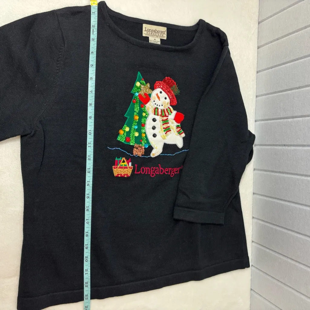 Longaberger Vintage Christmas Black Sweater Festive Snowman and Tree Size M - Image 7