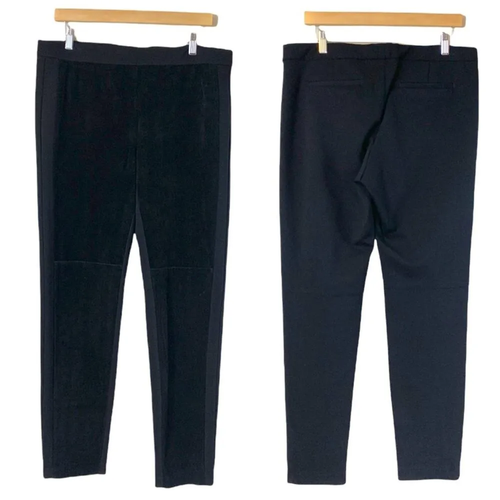 Ecru Black Faux Suede Leather Ponte Slim Leg Ankle Pants Women's Size Large - Image 10