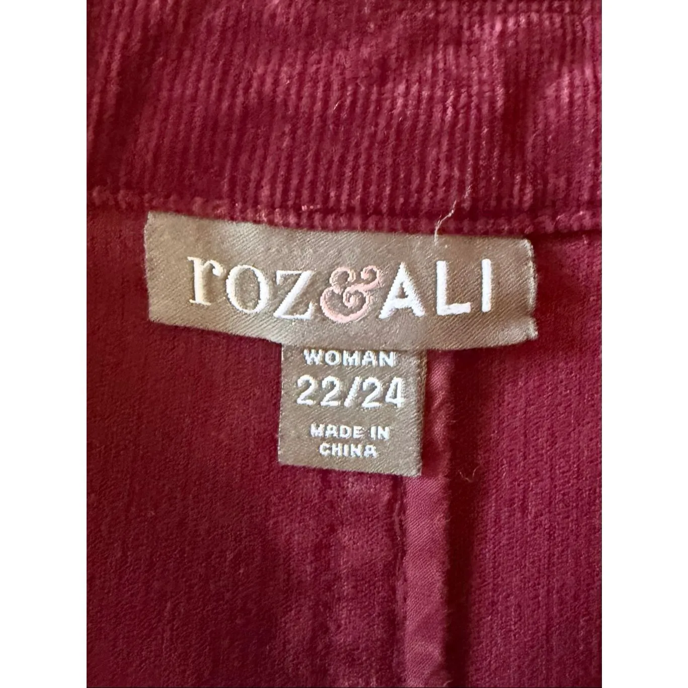 Roz & Ali Women’s Burgundy Corduroy Blazer Jacket Size 22/24 - Image 2
