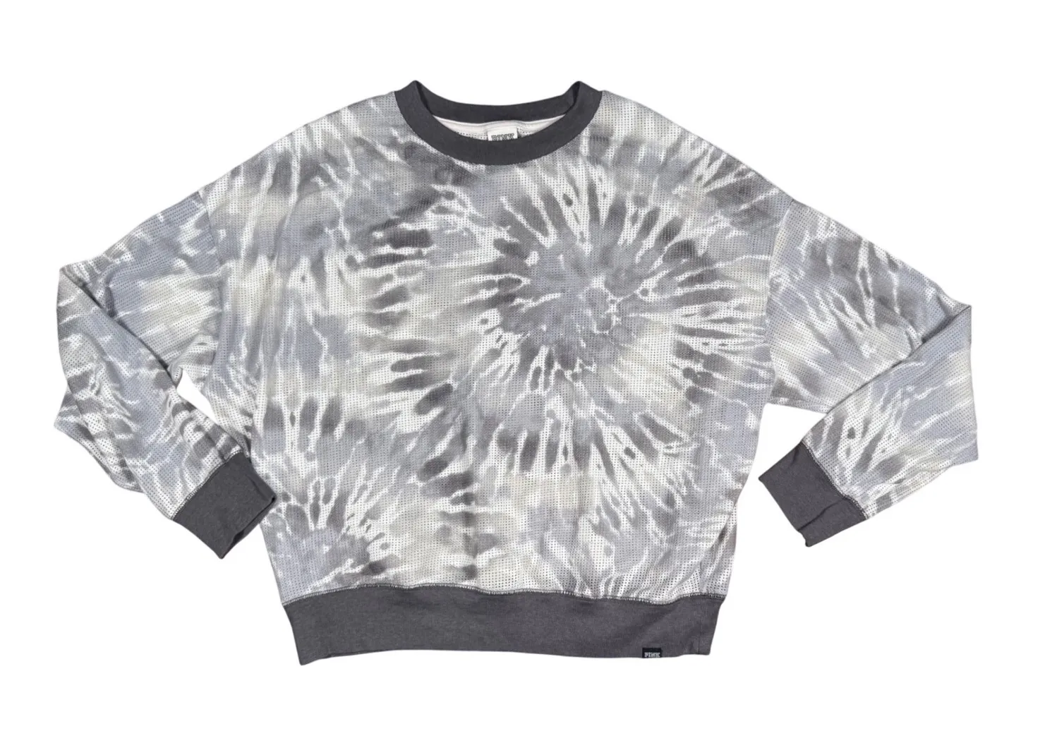 Victoria's Secret PINK Tie Dye Pullover Top Gray White Mesh Layered L Size L - Image 1