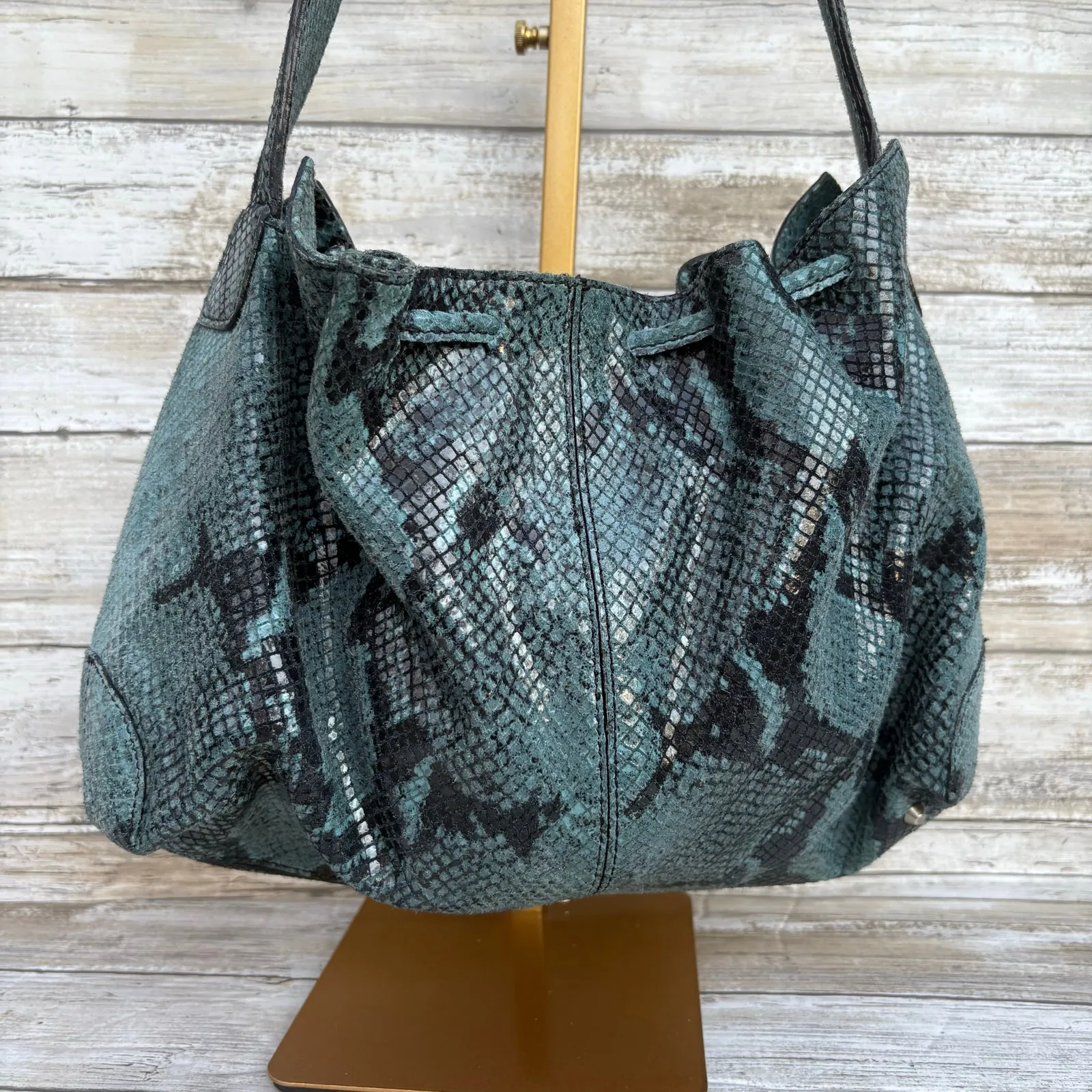 Cristian Leather Purse Blue Snake Shoulder Bag Shimmer Y2K Baddie Edgy Studded - Image 4