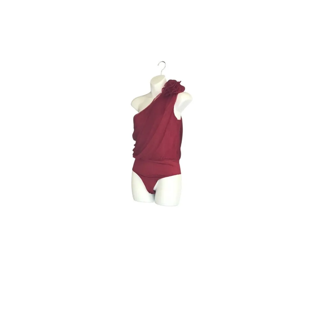 Express Red One Shoulder Flower Bodysuit - Image 3