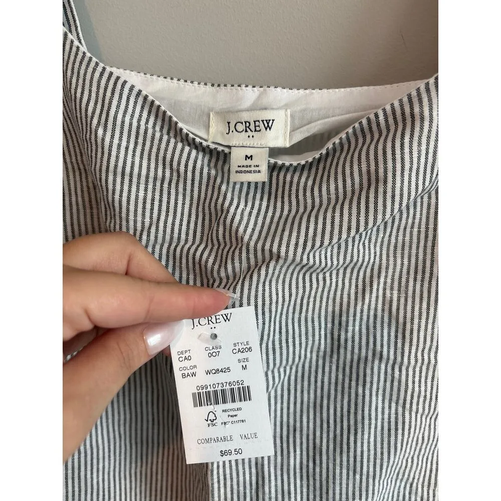 NWT J.Crew Striped Linen Blend Square Neck Tank Top Black White Size Medium - Image 4